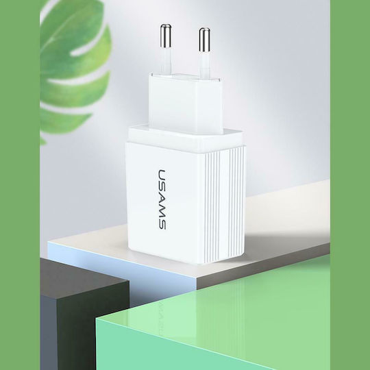 Usams Зарядно без кабел с 2 USB-A порта Бял (T24)