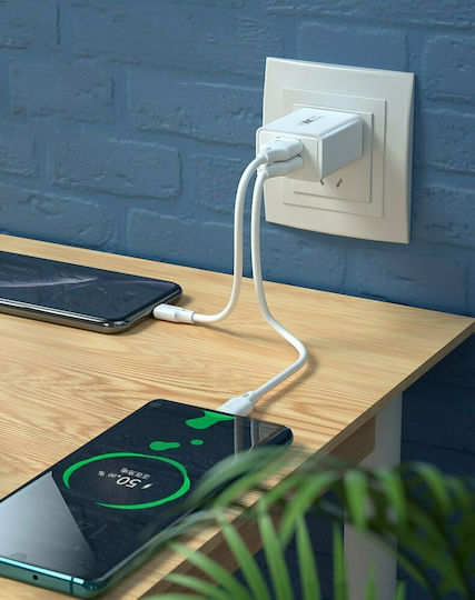 WK Φορτιστής Χωρίς Καλώδιο με 2 Θύρες USB-A Λευκός (WP-U56)