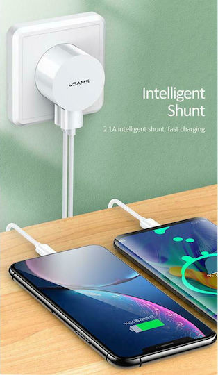 Usams Charger with 2 USB-A Ports and Cable Lightning Whites (T20)