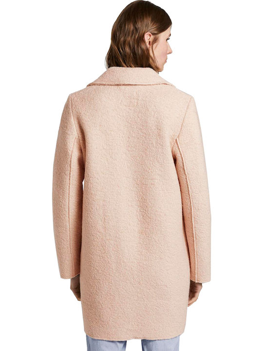 Tom Tailor Women's Sherpa Short Half Coat with Buttons Beige