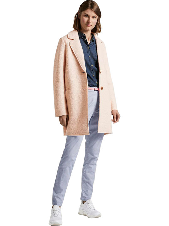 Sherpa Women's Beige Peacoat with Buttons