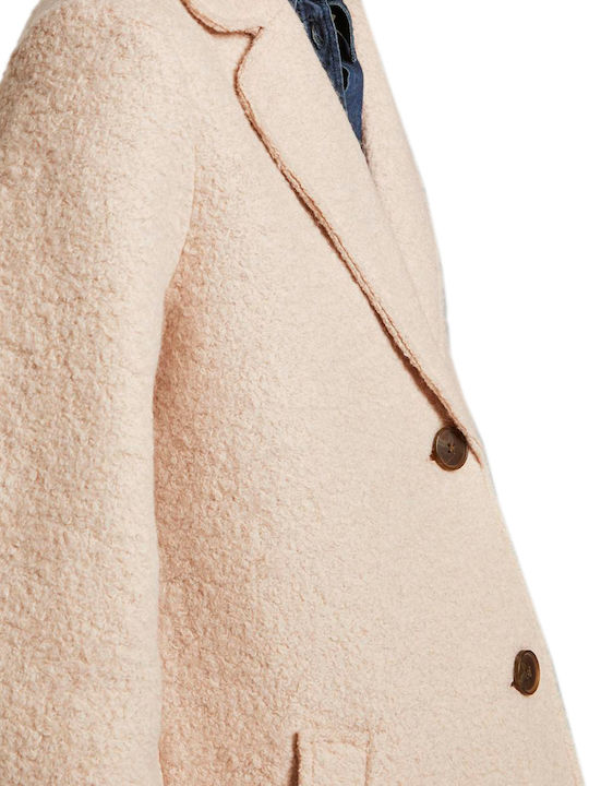 Sherpa Women's Beige Peacoat with Buttons