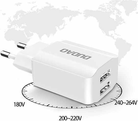 Dudao Φορτιστής με 2 Θύρες USB-A και Καλώδιο Lightning Λευκός (A2EU)