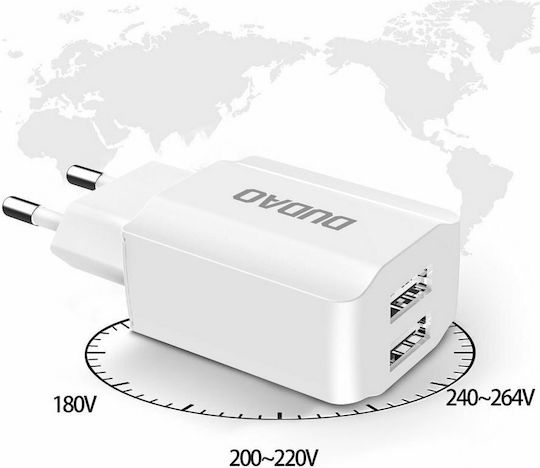 Dudao Ladegerät mit 2 USB-A Anschlüsse und Kabel Micro-USB Weißs (A2EU)
