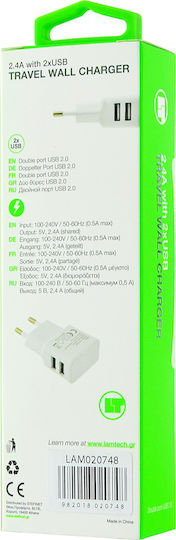 Lamtech Charger Without Cable with 2 USB-A Ports Blacks (LAM020748)
