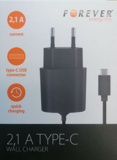 Forever Charger with Built-in Cable USB-C Blacks (GSM022153)