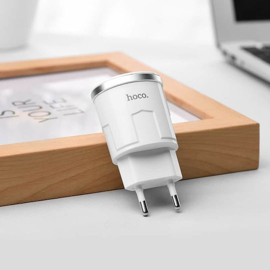 Hoco Charger with USB-A Port and Cable micro USB White (C37A Thunder Power)