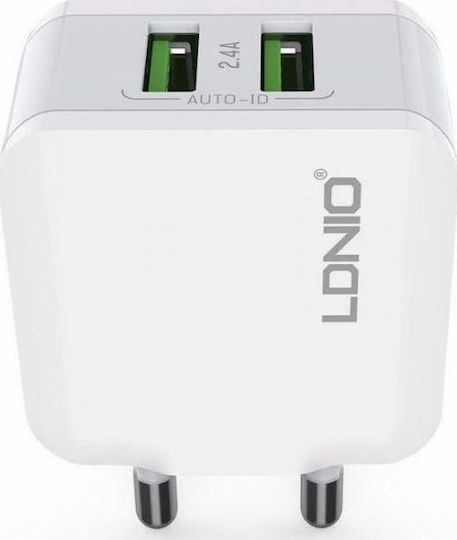 Ldnio Încărcător Fără Cablu cu 2 Porturi USB-A Albς (A2202)