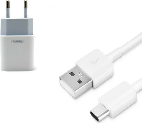 Remax Φορτιστής με Θύρα USB-A και Καλώδιο USB-C Λευκός (TRAVEL)