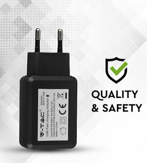 V-TAC Incarcător Fără Fir Cu Port USB-A 18W Negru (VT-1026)