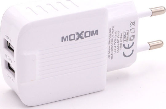 Moxom Charger Without Cable with 2 USB-A Ports Whites (KH-47)