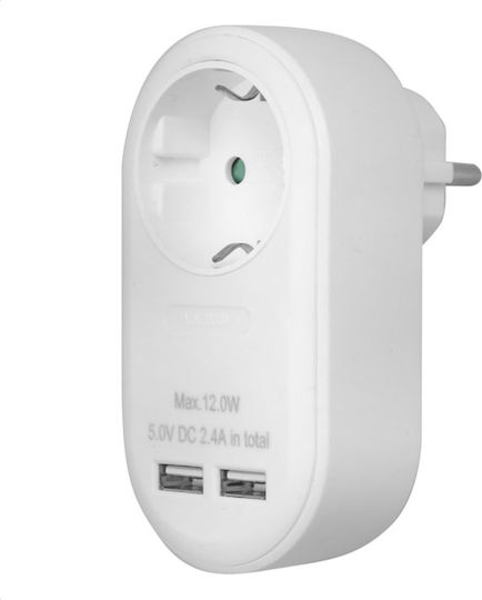 Sonora Φορτιστής Χωρίς Καλώδιο με 2 Θύρες USB-A Λευκός (PAW100-2USB24)