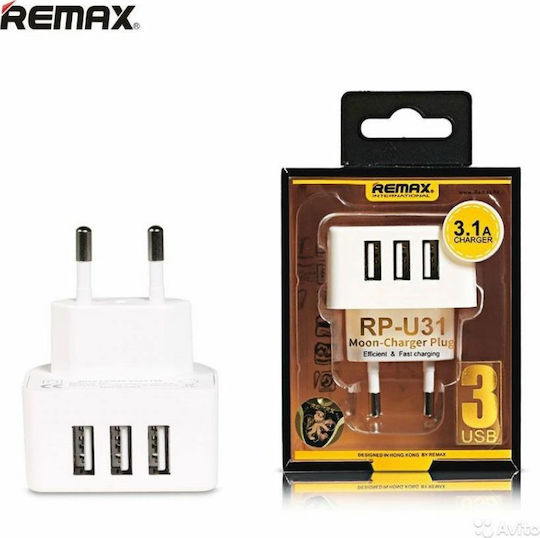 Remax Φορτιστής Χωρίς Καλώδιο με 3 Θύρες USB-A Λευκός (RP-U31)