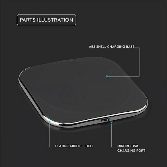 V-TAC Ασύρματος Φορτιστής (Qi Pad) 10W Μαύρος (VT-3525)