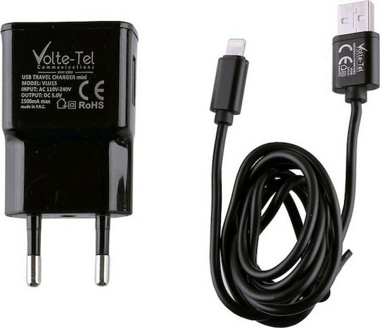 Volte-Tel Ladegerät und Kabel Blitzschlag Schwarzs (VCD05+VLU15)