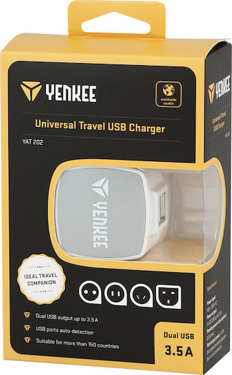 Yenkee Φορτιστής Χωρίς Καλώδιο με 2 Θύρες USB-A Λευκός (YAT 202)