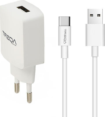 Treqa Φορτιστής με Θύρα USB-A και Καλώδιο USB-C 18W Λευκός (CS-220)