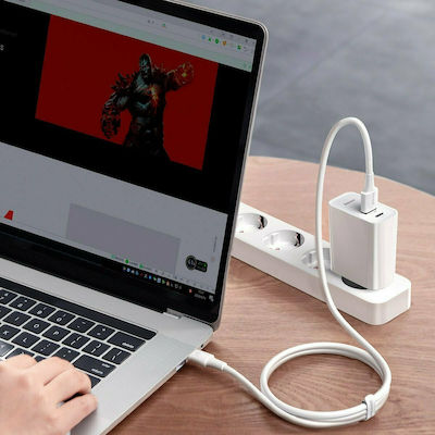 Baseus Φορτιστής με Θύρα USB-A και Θύρα USB-C και Καλώδιο USB-C 30W Quick Charge 4+ Λευκός (TZCCFS-H02)