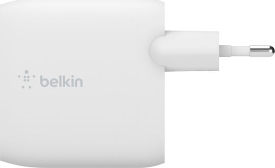 Belkin Φορτιστής με 2 Θύρες USB-A και Καλώδιο USB-C 24W Λευκός (Boost Charge)