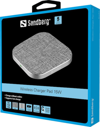 Sandberg Ασύρματος Φορτιστής (Qi Pad) 15W Γκρι (441-23)