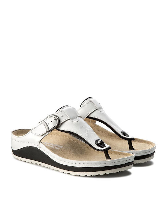Mila Leather Women's Flat Sandals Anatomic in White Color