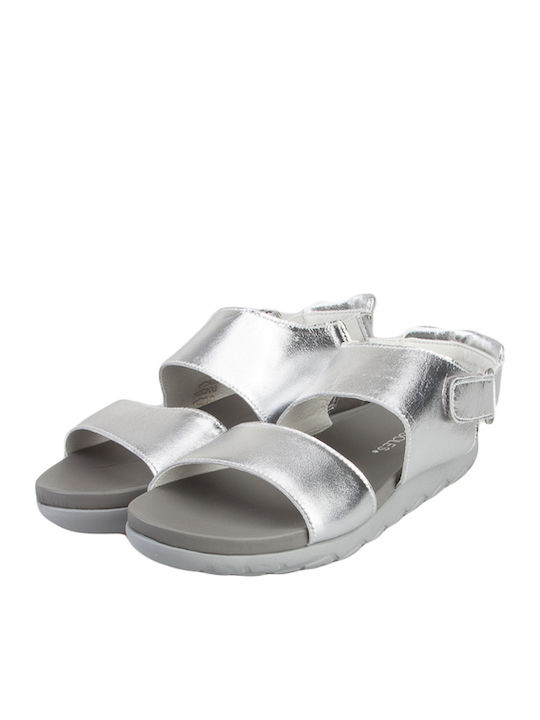 Aerosoles Light Breeze Leather Women's Flat Sandals Anatomic with Strap Silver Shiny