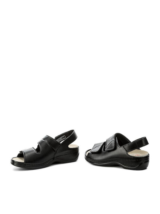 Sofie Leather Women's Flat Sandals Anatomic in Black Color