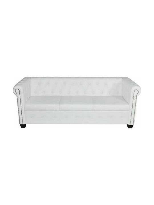 Chesterfield Dreisitzer Sofa Aus Künstliches Leder Weiß 200.5x76x70cm