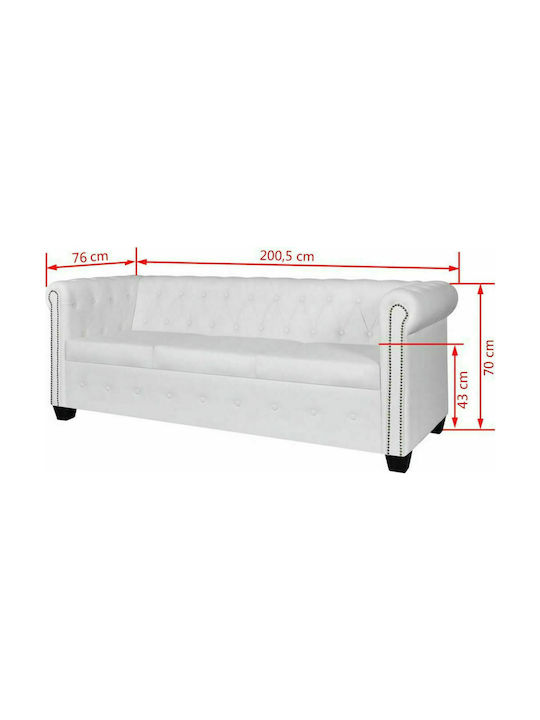 Chesterfield Dreisitzer Sofa Aus Künstliches Leder Weiß 200.5x76x70cm