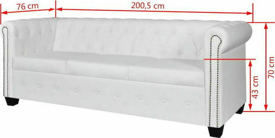 Chesterfield Dreisitzer Sofa Aus Künstliches Leder Weiß 200.5x76x70cm