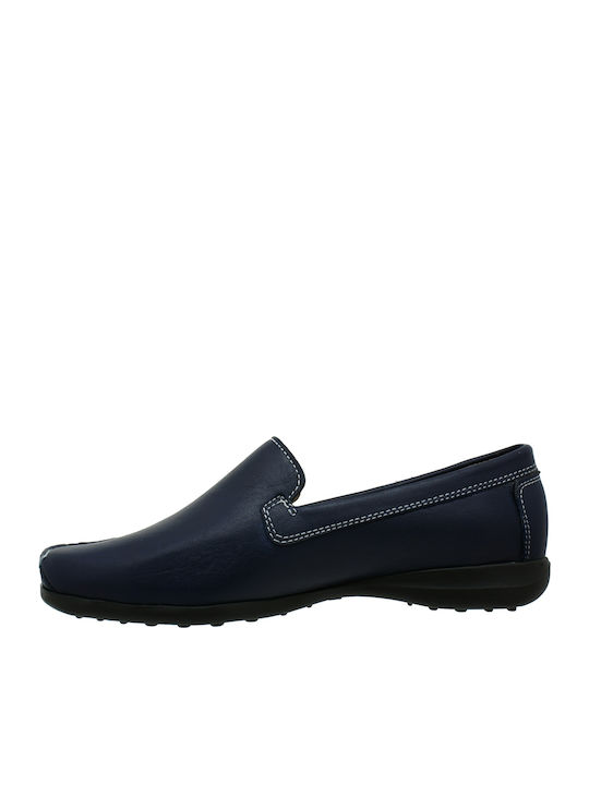 Leather Women's Moccasins in Navy Blue Color