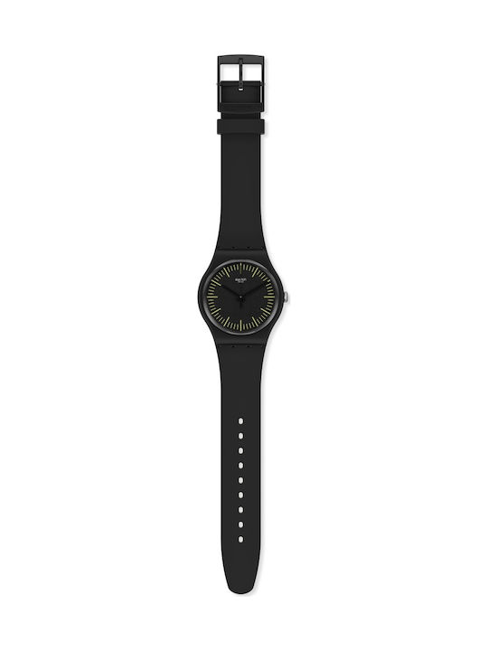 Swatch Blacknyellow Ανδρικό Ρολόι 41mm Μπαταρίας με Μαύρο Καουτσούκ Λουράκι