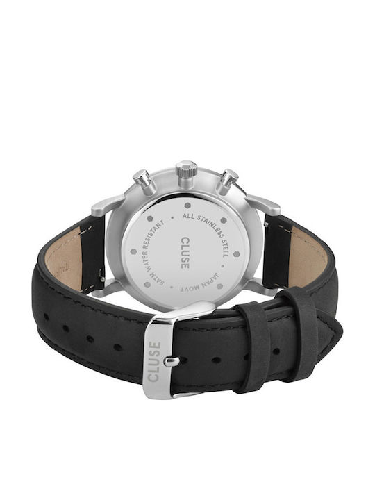 Cluse Aravis Men's Watch 40mm Chronograph Battery with Black Leather Strap