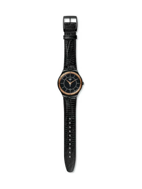 Swatch Watch Battery with Black Leather Strap