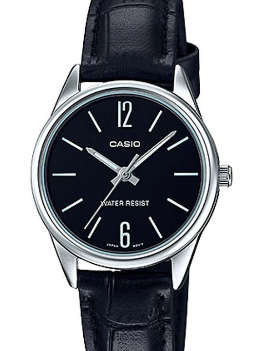 Casio Women's Watch with Black Leather Strap