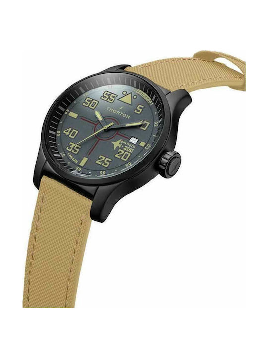 Thorton Watch Battery with Beige Leather Strap