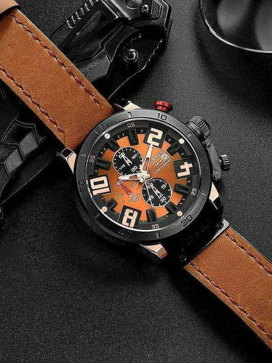 Curren Ανδρικό Ρολόι 46mm Χρονογράφος Μπαταρίας με Δερμάτινο Λουράκι Orange