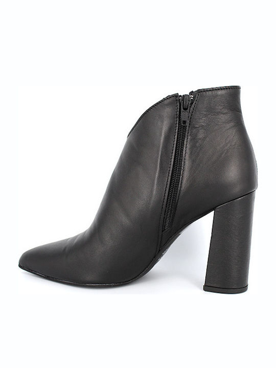 Moods Shoes 7011 Leather Women's Ankle Boots with High Heel Black