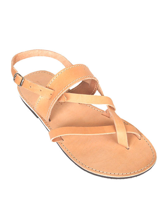 55 Leather Women's Flat Sandals in Beige Color