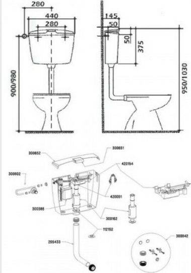 Kariba 2008 Wall Mounted Plastic High Pressure Rectangular Toilet Flush Tank White