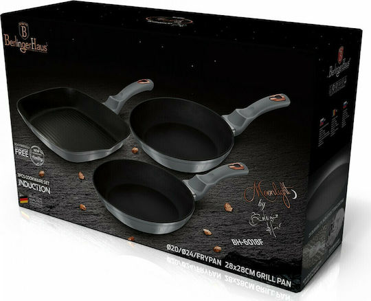 Berlinger Haus Moonlight Collection Комплект тигани от Алуминий Сив с Покритие от Камък BH-6018 3бр