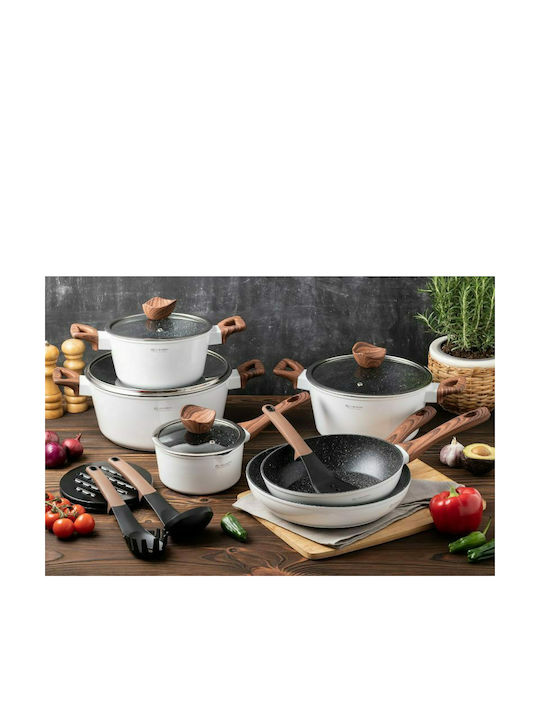 Edenberg Cookware Set of Aluminum with Non-stick Coating White 15pcs