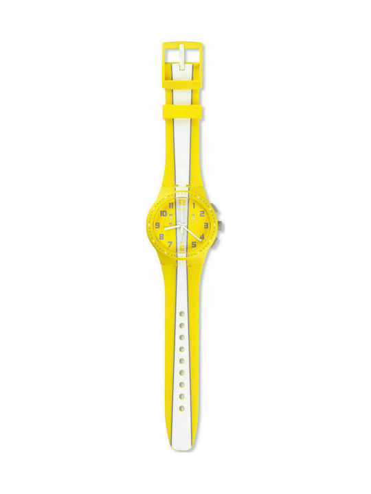 Swatch Uhr Chronograph mit Gelb Kautschukarmband SUSJ100