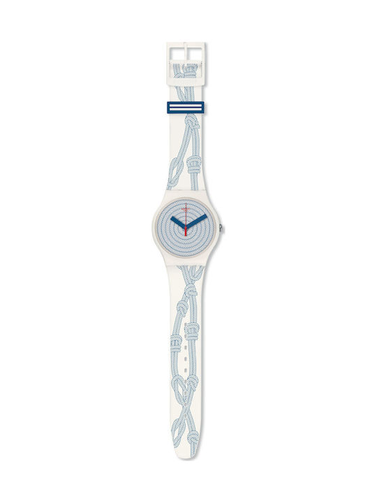 Swatch Cordage Watch with White Rubber Strap