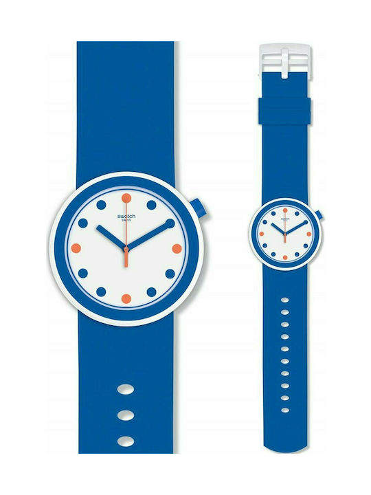 Swatch Popiness Watch with Blue Rubber Strap