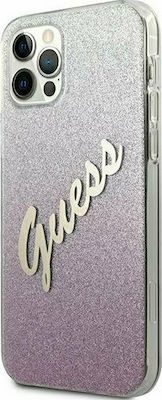 Guess Glitter Gradient Script Umschlag Rückseite Kunststoff Rosa (iPhone 12 Pro Max) GUHCP12LPCUGLSPI
