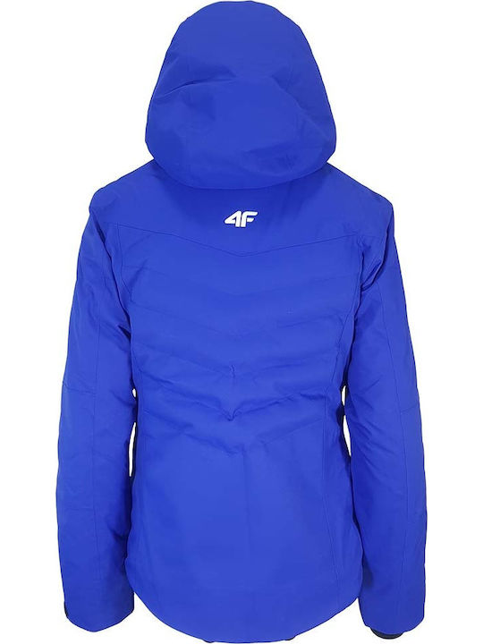 4F Women's Short Puffer Jacket for Winter with Hood Blue