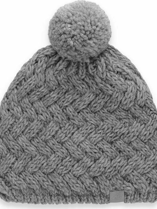 4F Pom Pom Beanie Frauen Beanie Gestrickt in Gray Farbe