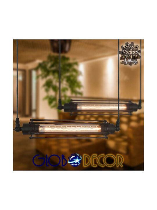GloboStar Tube Κρεμαστό Φωτιστικό Μαύρο Ράγα με Ντουί E27 43x11εκ.