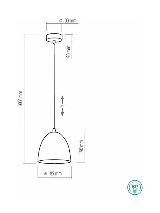 TK Lighting Kami Pendant Light Black Bell with Socket E27 23x23cm